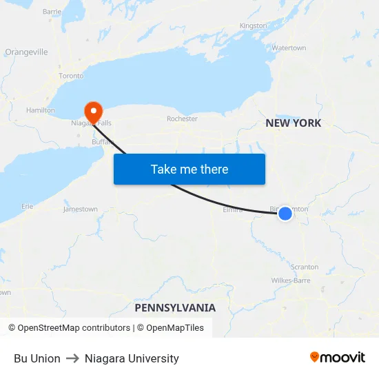 Bu Union to Niagara University map