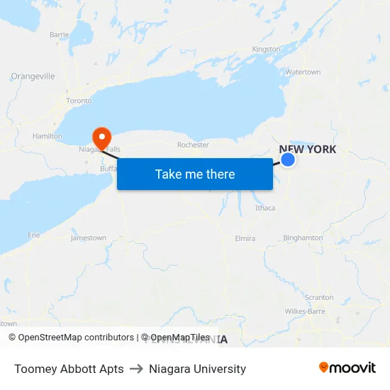 Toomey Abbott Apts to Niagara University map
