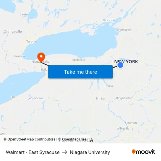 Walmart - East Syracuse to Niagara University map