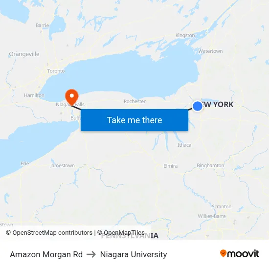 Amazon Morgan Rd to Niagara University map