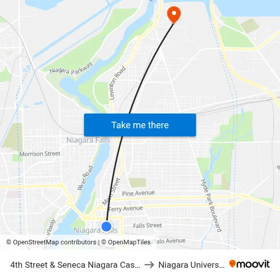 4th Street & Seneca Niagara Casino to Niagara University map