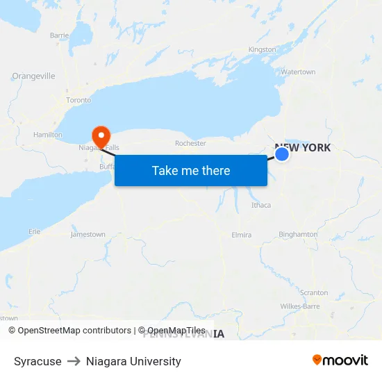 Syracuse to Niagara University map