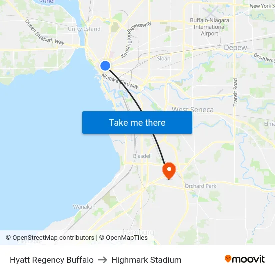 Hyatt Regency Buffalo to Highmark Stadium map