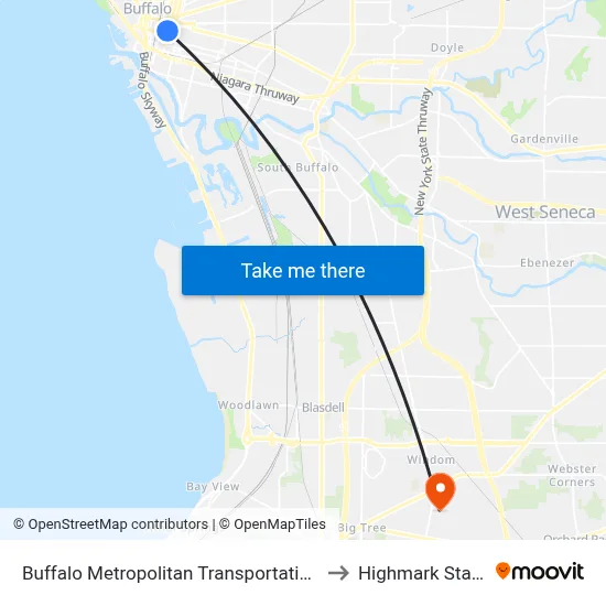 Buffalo Metropolitan Transportation Center to Highmark Stadium map