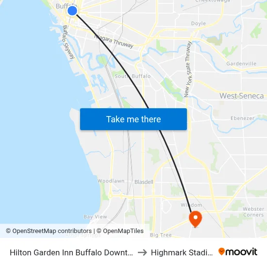 Hilton Garden Inn Buffalo Downtown to Highmark Stadium map