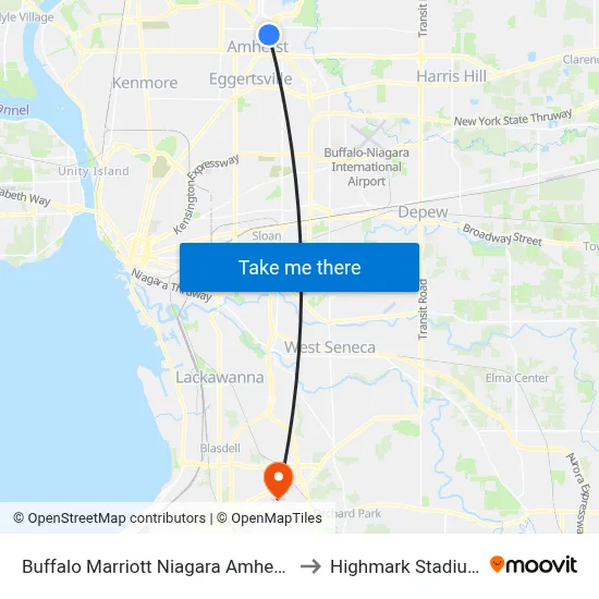 Buffalo Marriott Niagara Amherst to Highmark Stadium map