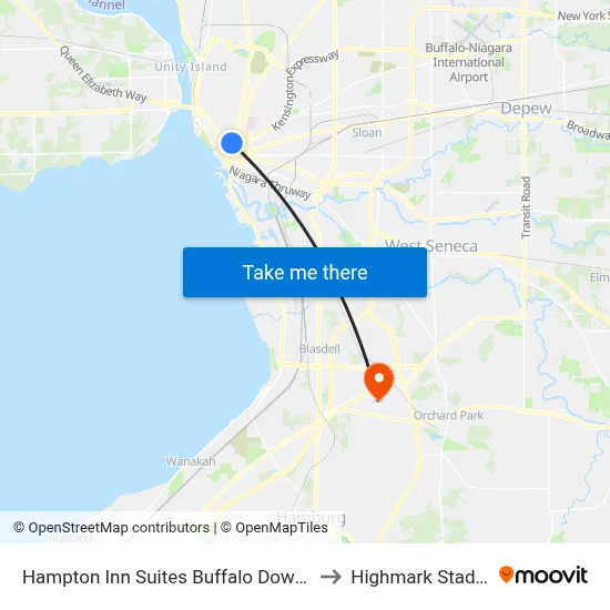Hampton Inn Suites Buffalo Downtown to Highmark Stadium map