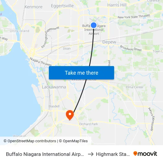 Buffalo Niagara International Airport (BUF) to Highmark Stadium map