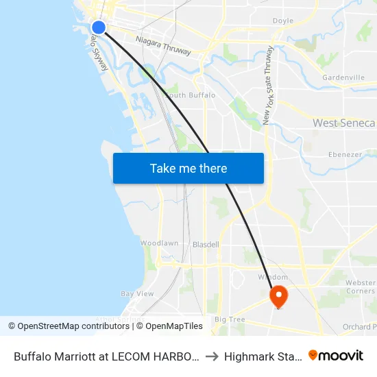 Buffalo Marriott at LECOM HARBORCENTER to Highmark Stadium map
