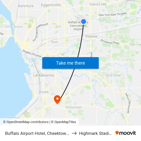 Buffalo Airport Hotel, Cheektowaga to Highmark Stadium map