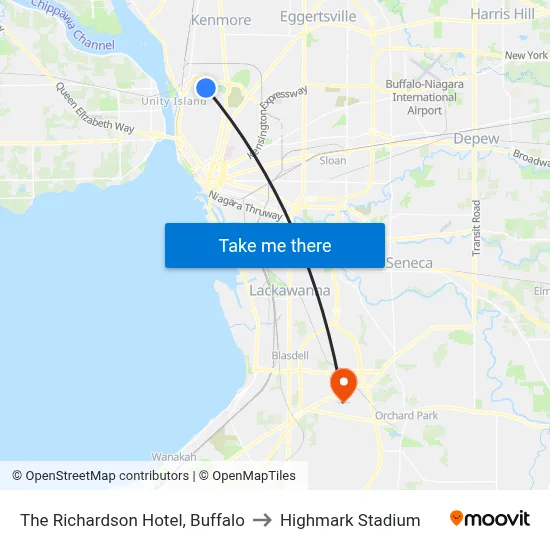The Richardson Hotel, Buffalo to Highmark Stadium map