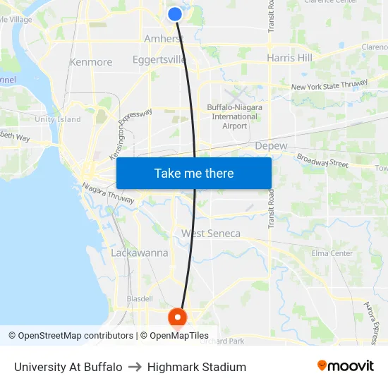 University At Buffalo to Highmark Stadium map