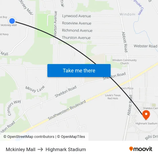 Mckinley Mall to Highmark Stadium map