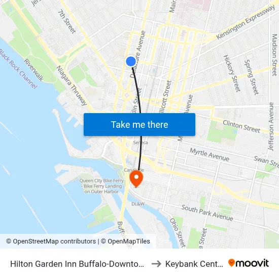 Hilton Garden Inn Buffalo-Downtown to Keybank Center map