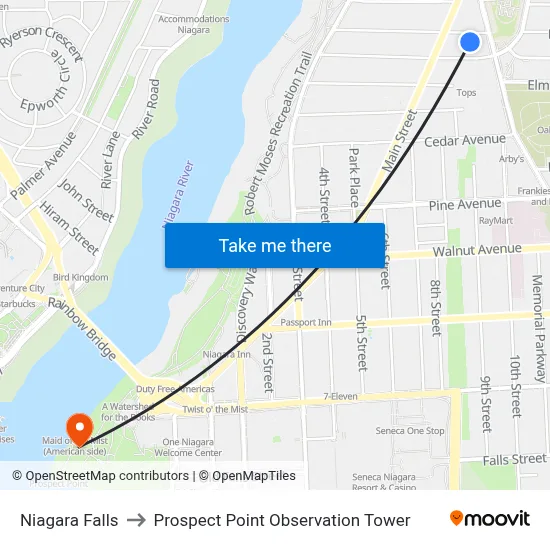 Niagara Falls to Prospect Point Observation Tower map