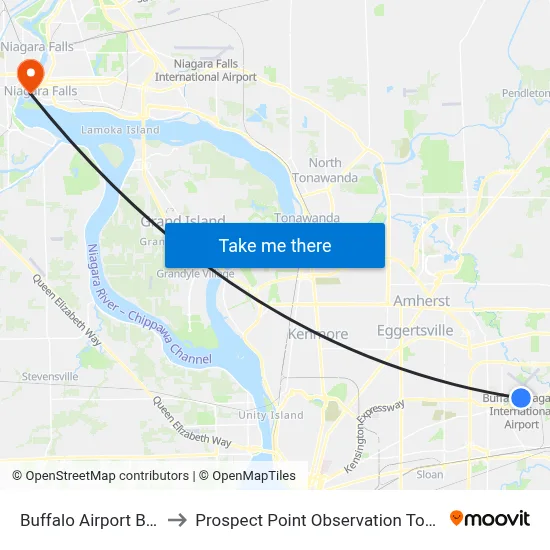 Buffalo Airport BUF to Prospect Point Observation Tower map