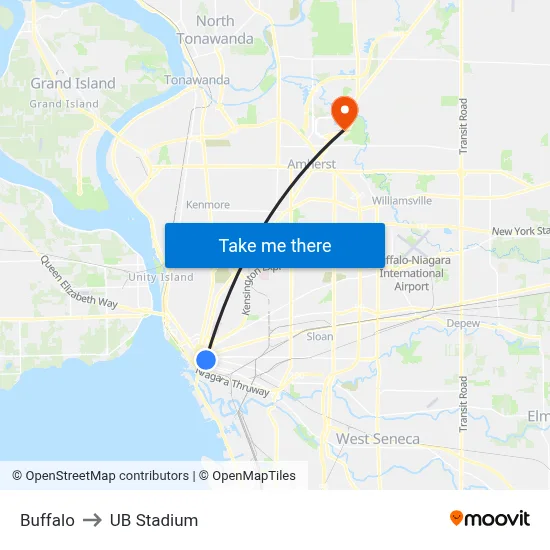 Buffalo to UB Stadium map