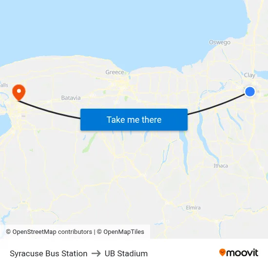 Syracuse Bus Station to UB Stadium map
