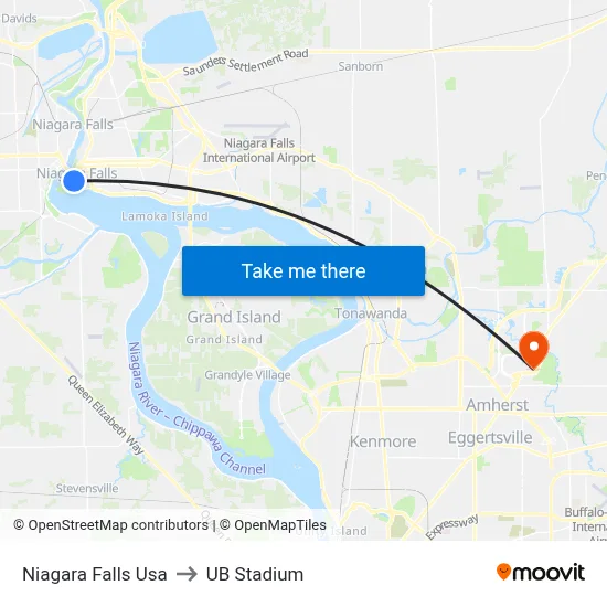 Niagara Falls Usa to UB Stadium map