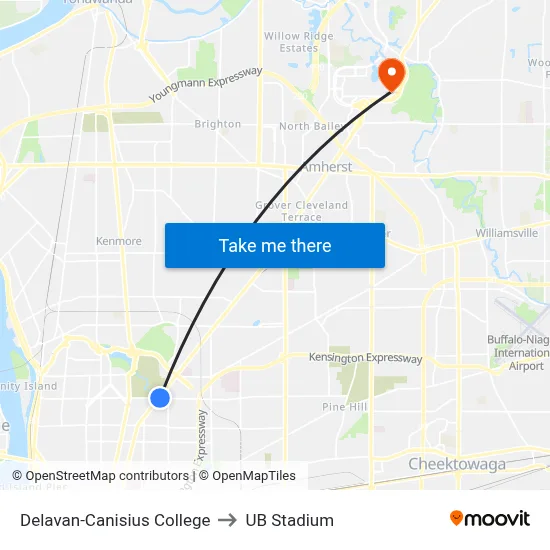 Delavan-Canisius College to UB Stadium map