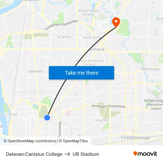 Delavan-Canisius College to UB Stadium map