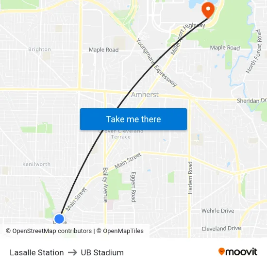 Lasalle Station to UB Stadium map