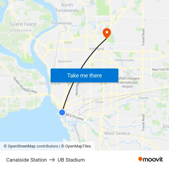 Canalside Station to UB Stadium map