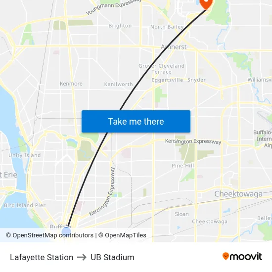 Lafayette Station to UB Stadium map