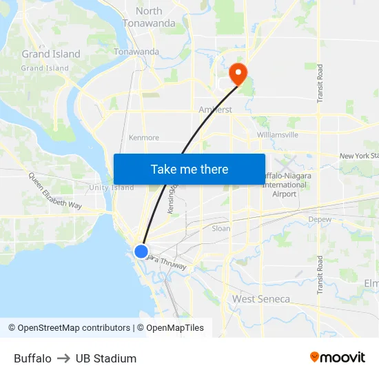 Buffalo to UB Stadium map