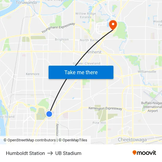 Humboldt Station to UB Stadium map