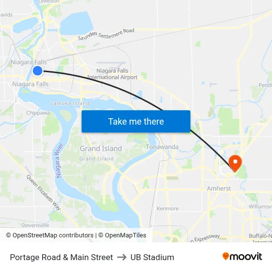 Portage Road & Main Street to UB Stadium map