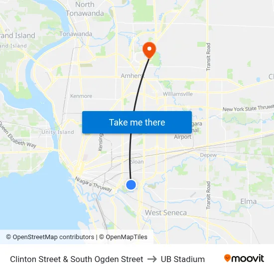 Clinton Street & South Ogden Street to UB Stadium map