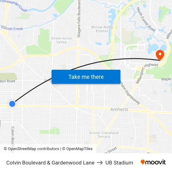 Colvin Boulevard & Gardenwood Lane to UB Stadium map