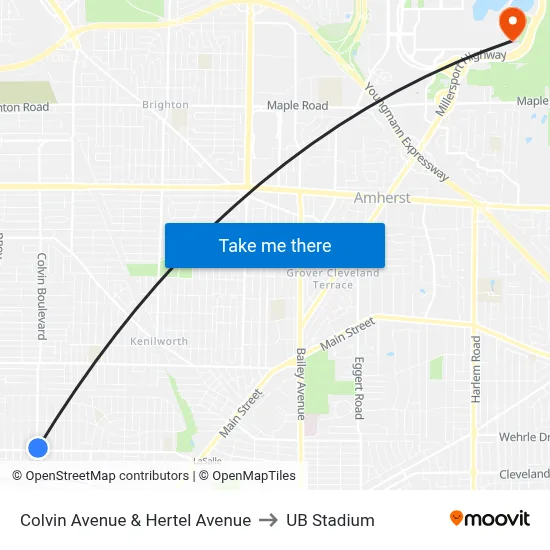 Colvin Avenue & Hertel Avenue to UB Stadium map