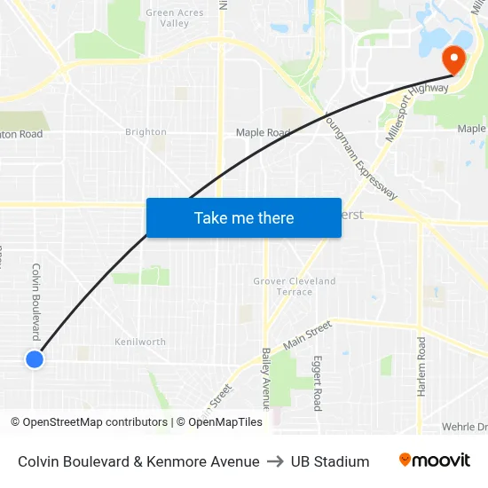 Colvin Boulevard & Kenmore Avenue to UB Stadium map