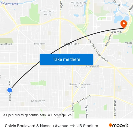 Colvin Boulevard & Nassau Avenue to UB Stadium map