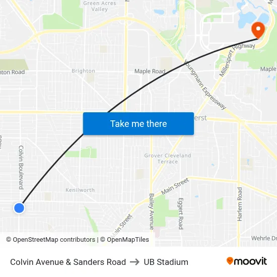 Colvin Avenue & Sanders Road to UB Stadium map
