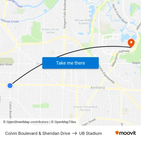 Colvin Boulevard & Sheridan Drive to UB Stadium map
