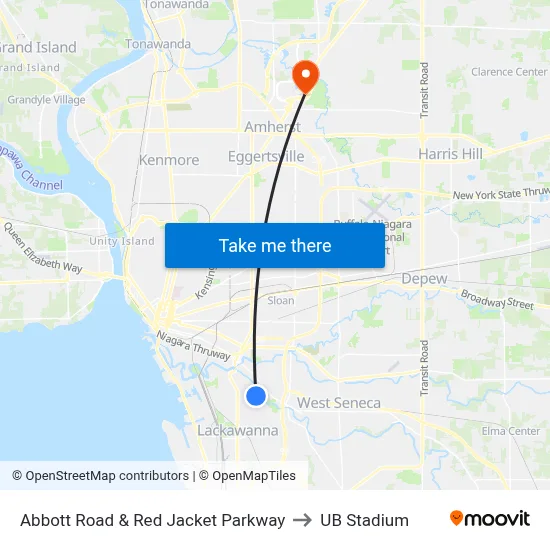 Abbott Road & Red Jacket Parkway to UB Stadium map