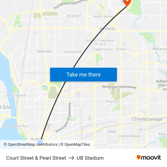 Court Street & Pearl Street to UB Stadium map