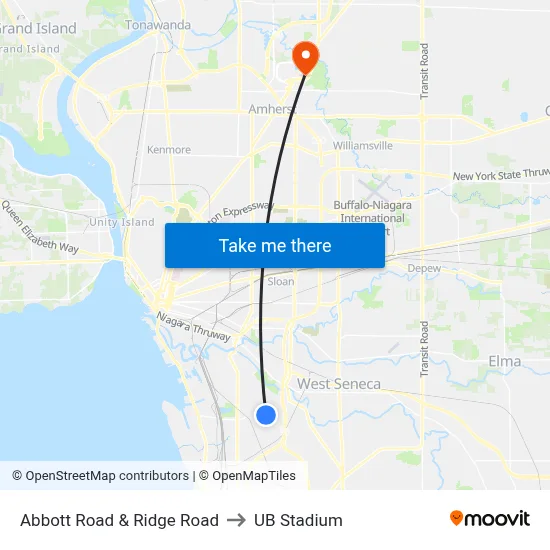 Abbott Road & Ridge Road to UB Stadium map