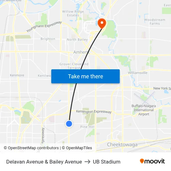 Delavan Avenue & Bailey Avenue to UB Stadium map