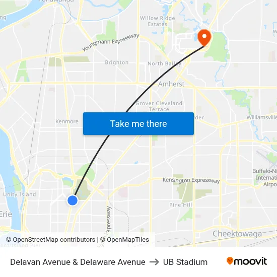 Delavan Avenue & Delaware Avenue to UB Stadium map