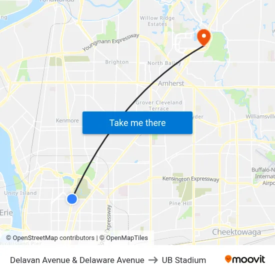 Delavan Avenue & Delaware Avenue to UB Stadium map