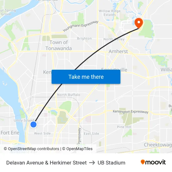 Delavan Avenue & Herkimer Street to UB Stadium map