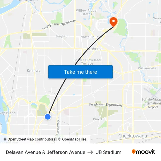 Delavan Avenue & Jefferson Avenue to UB Stadium map