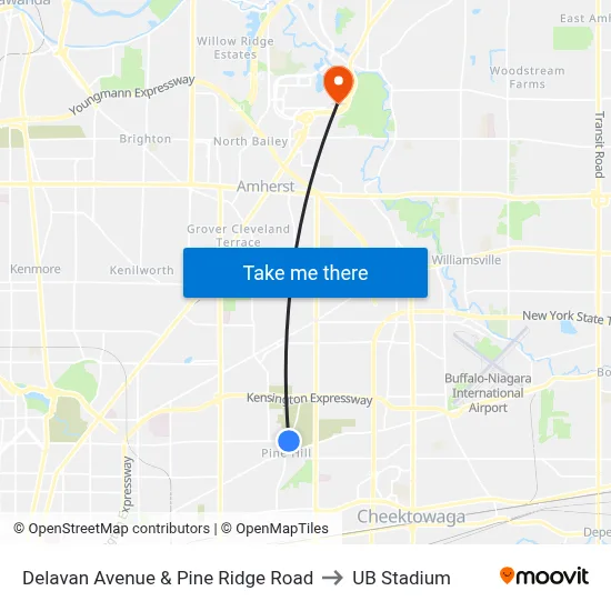 Delavan Avenue & Pine Ridge Road to UB Stadium map