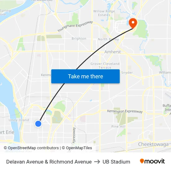 Delavan Avenue & Richmond Avenue to UB Stadium map