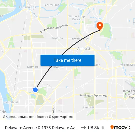 Delaware Avenue & 1978 Delaware Avenue to UB Stadium map