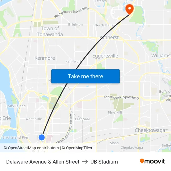 Delaware Avenue & Allen Street to UB Stadium map